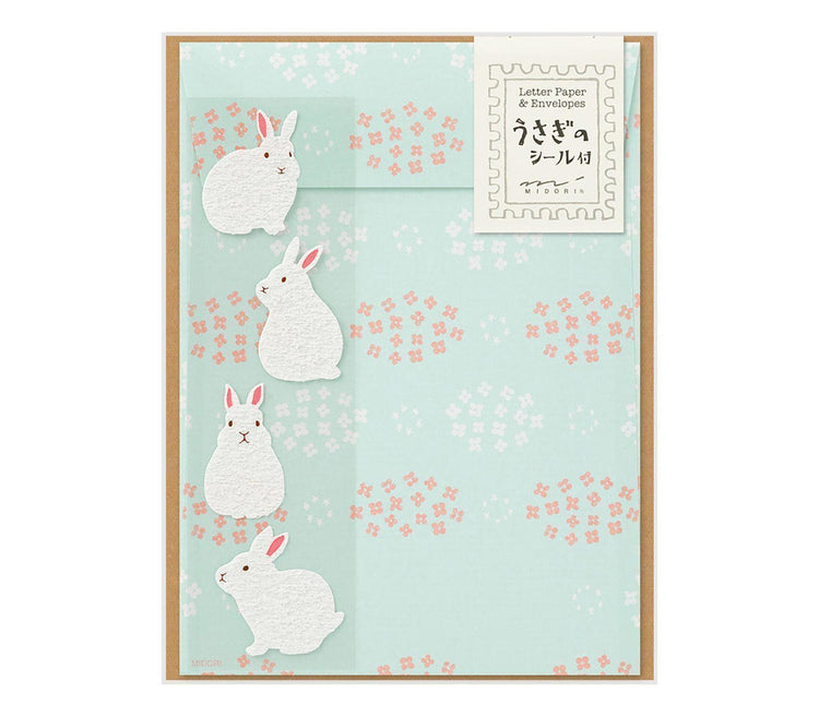Midori Letter Set with Stickers — Rabbit — front view