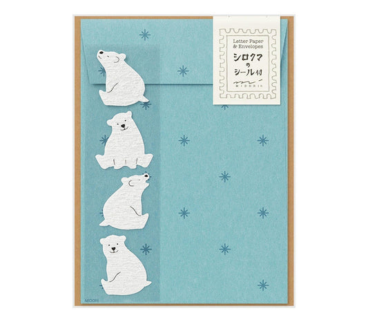 Midori Letter Set with Stickers — Polar Bear — front view