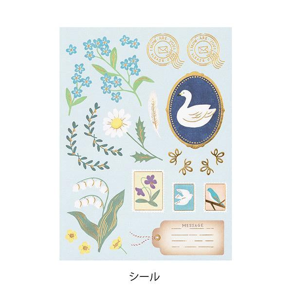 Midori Letter Set Collage — Bird Pattern — flat lay