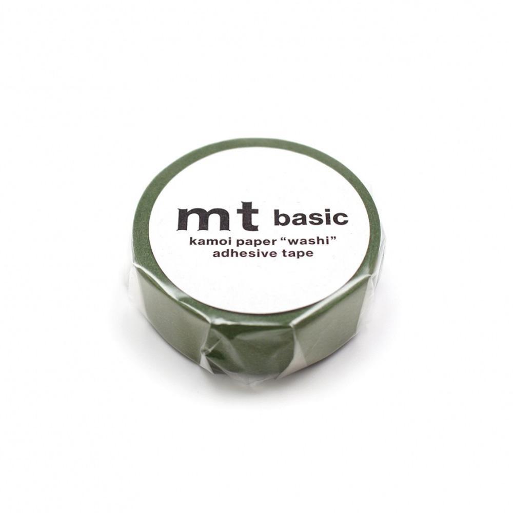 mt Basic Washi Tape — Matte Olive Green 7m — rolled out on paper