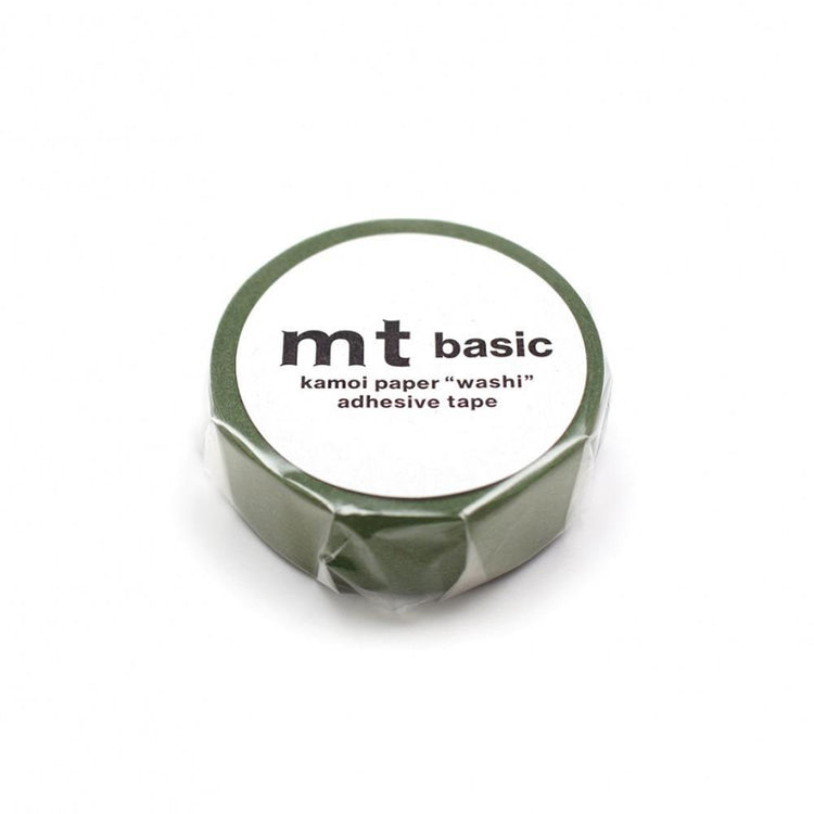 mt Basic Washi Tape — Matte Olive Green 7m — rolled out on paper