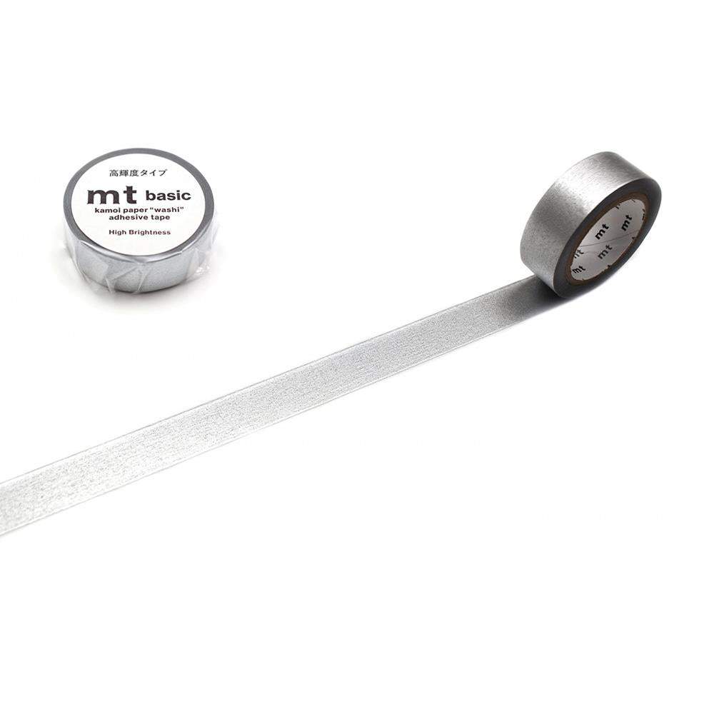 mt Basic Washi Tape — High Bright Silver 7m — roll front
