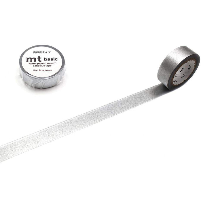 mt Basic Washi Tape — High Bright Silver 7m — roll front