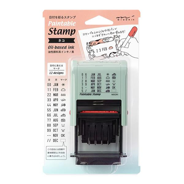 Midori Paintable Rotating Date Stamp — Cat — stamp front