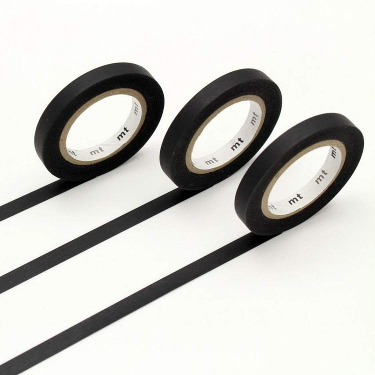 mt Slim 6mm Washi Tape — Set J Matte Black (7m) — roll front