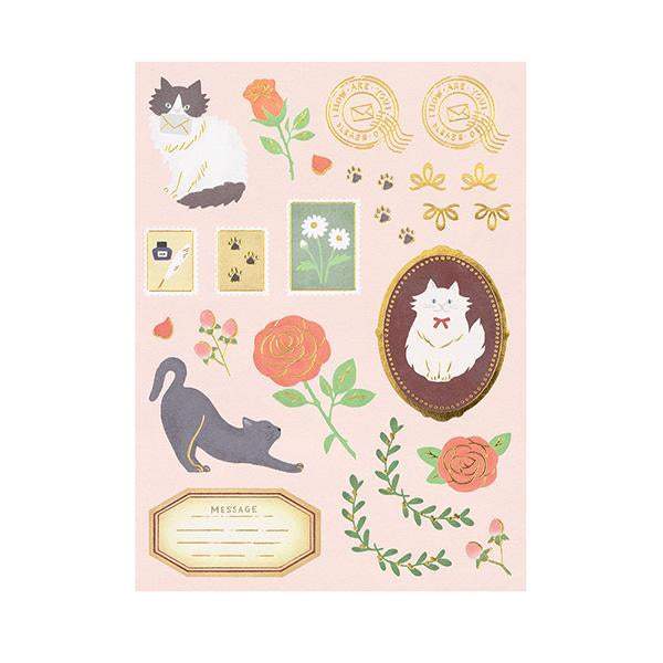 Midori Letter Set Collage — Cat Pattern — flat lay