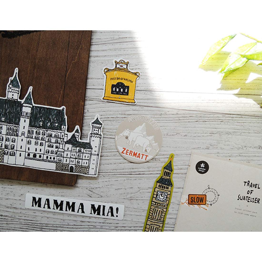 Suatelier Travel Luggage Sticker Pack — Some Place — with packaging