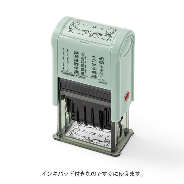 Midori Paintable Rotating Date Stamp — Cat — stamped impression