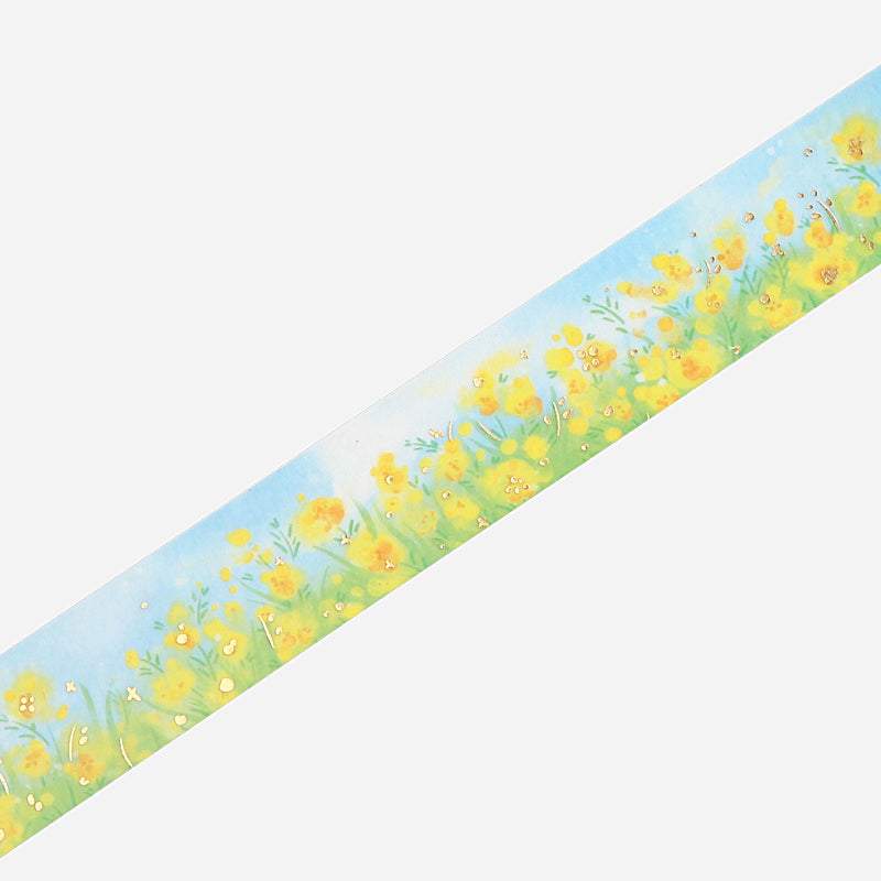 BGM Washi Tape — Yellow Flower Field — rolled out on paper