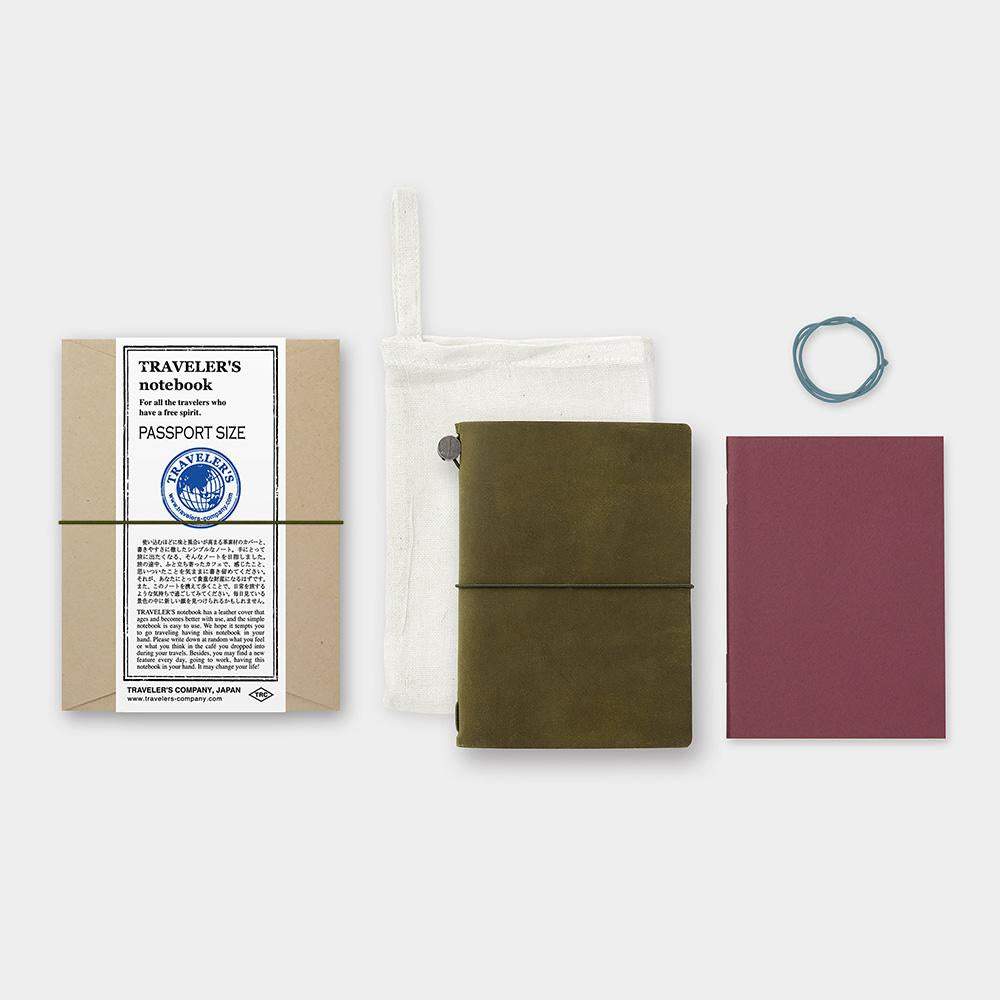 Traveler's Notebook Starter Kit (Passport Size) — Olive — flat lay