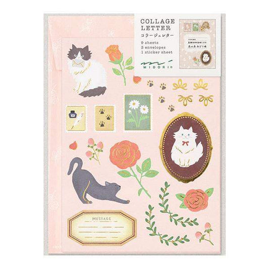 Midori Letter Set Collage — Cat Pattern — front view