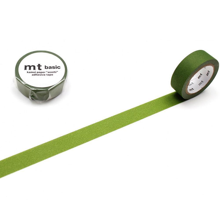 mt Basic Washi Tape — Matte Olive Green 7m — roll front