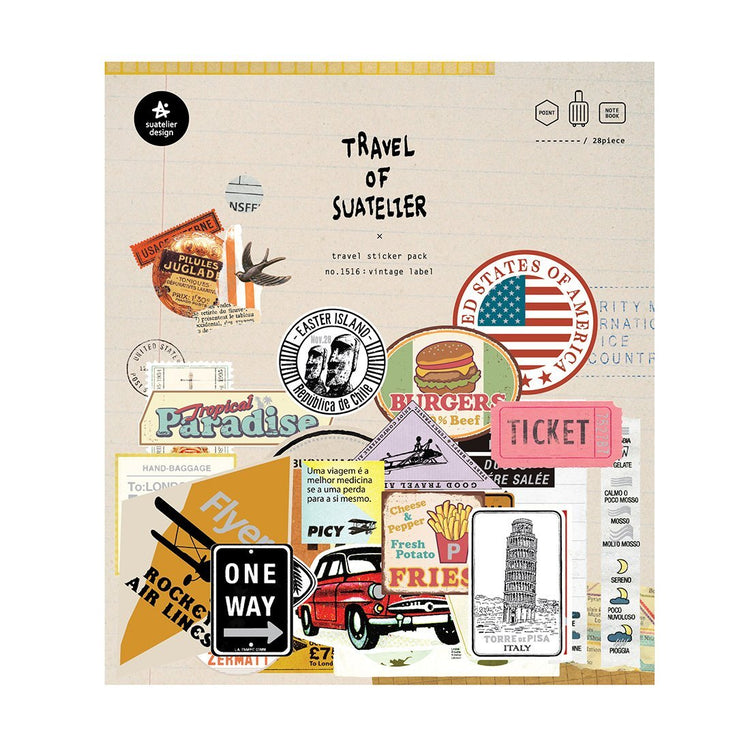 Suatelier Travel Luggage Sticker Pack — Vintage Labels — sheet front