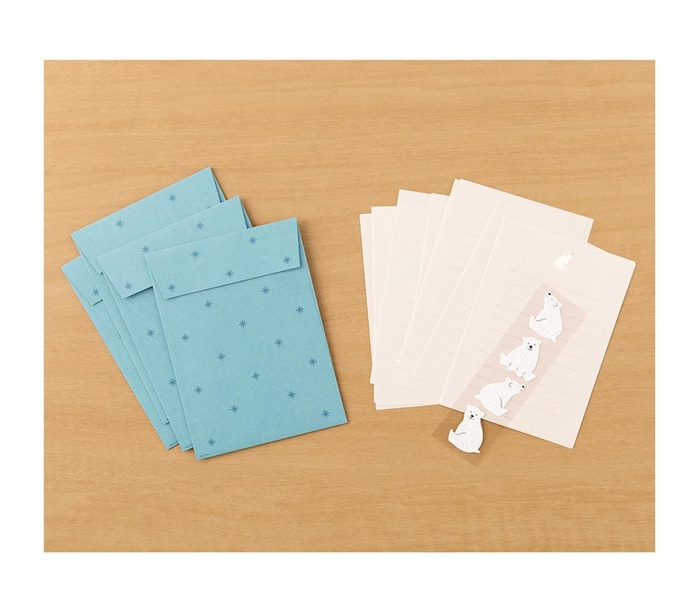 Midori Letter Set with Stickers — Polar Bear — flat lay