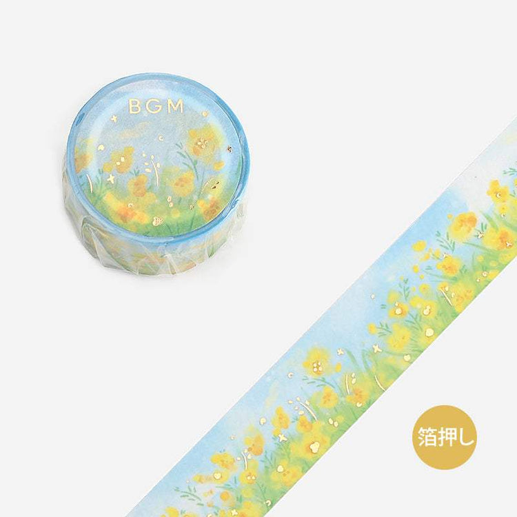 BGM Washi Tape — Yellow Flower Field — roll front