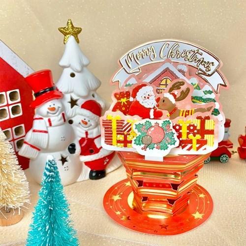 D'Won 3D Pop Up Christmas Card — Santa & Rudolph — detail close-up