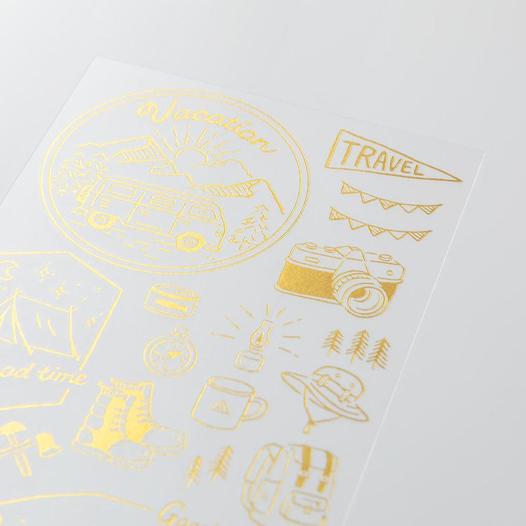 Midori Foil Transfer Sticker — Outdoor — applied in a journal