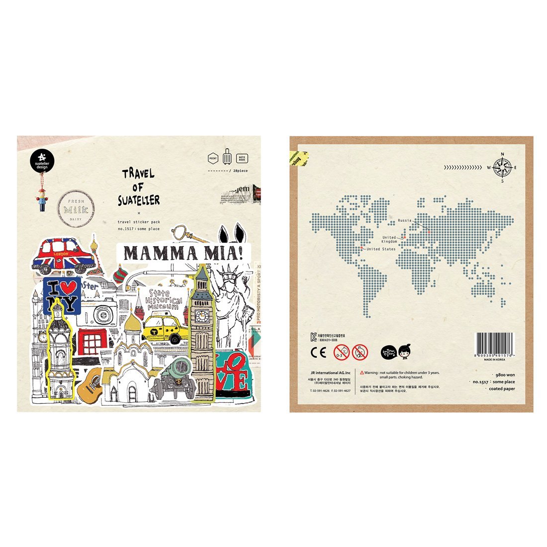 Suatelier Travel Luggage Sticker Pack — Some Place — applied in a journal
