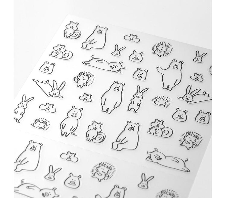 Midori Notebook Sticker — Talking Forest Animals — applied in a journal