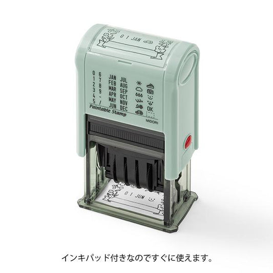 Midori Paintable Rotating Date Stamp — Flowers — stamped impression