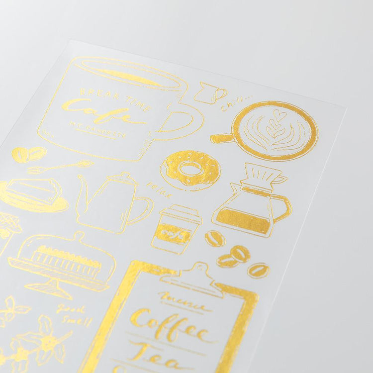 Midori Foil Transfer Sticker — Coffee — applied in a journal