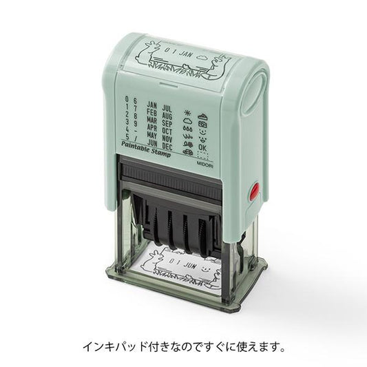 Midori Paintable Rotating Date Stamp — Forest Animals — stamped impression