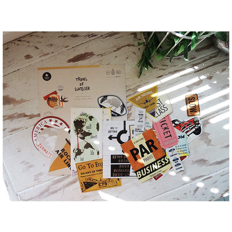 Suatelier Travel Luggage Sticker Pack — Vintage Labels — close-up