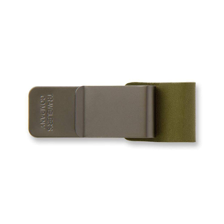 Traveler's Notebook Pen Holder <M> Olive — in use on paper