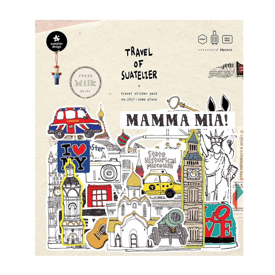 Suatelier Travel Luggage Sticker Pack — Some Place — sheet front