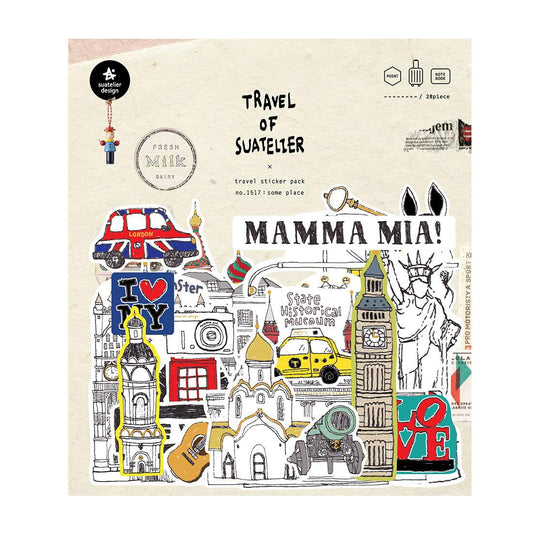 Suatelier Travel Luggage Sticker Pack — Some Place — sheet front