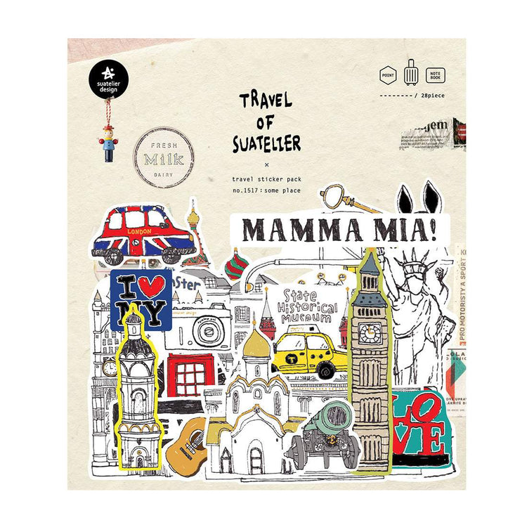 Suatelier Travel Luggage Sticker Pack — Some Place — sheet front