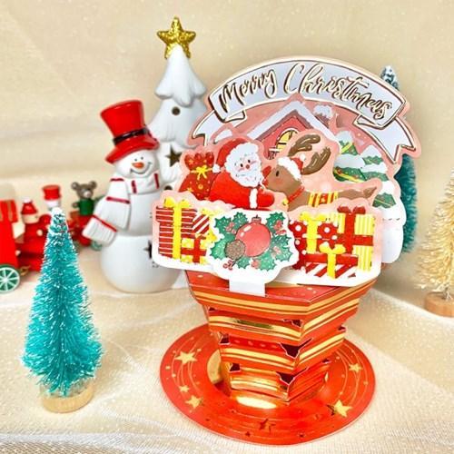 D'Won 3D Pop Up Christmas Card — Santa & Rudolph — card open showing design