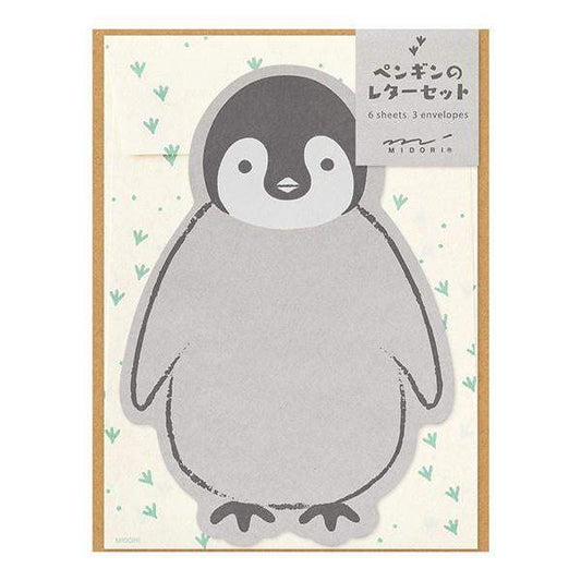 Midori Letter Set Die-Cut Animal — Penguin Pattern — front view