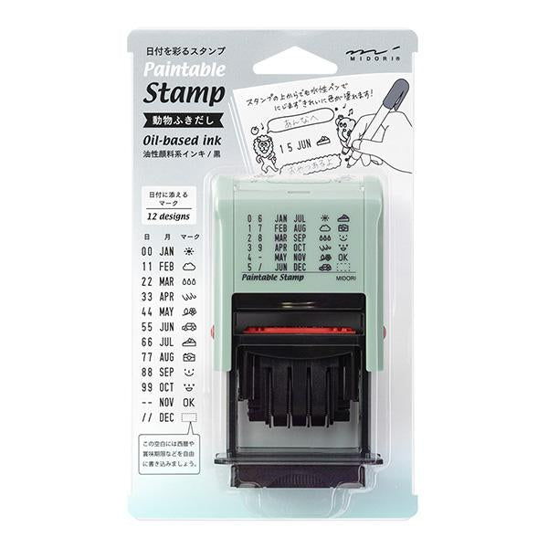 Midori Paintable Rotating Date Stamp — Animal Speech Bubbles — stamp front