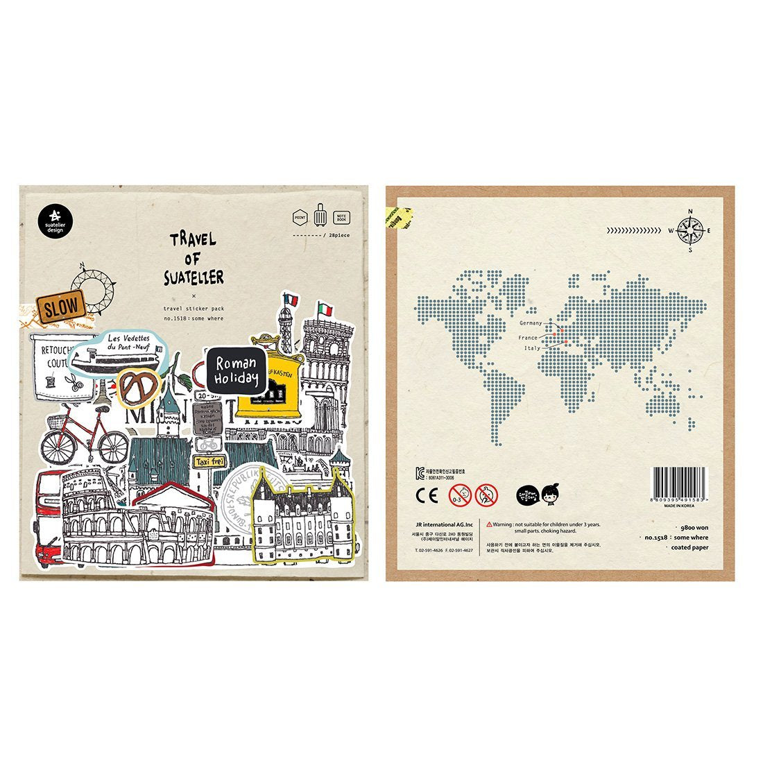 Suatelier Travel Luggage Sticker Pack — Some Where — applied in a journal