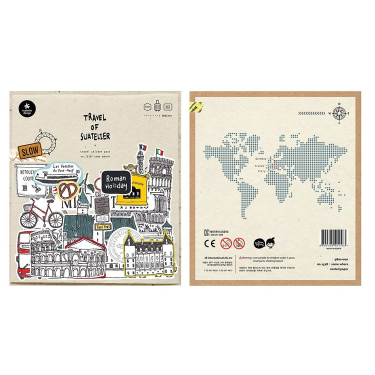 Suatelier Travel Luggage Sticker Pack — Some Where — applied in a journal
