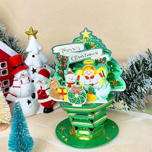 D'Won 3D Pop Up Christmas Card — Angel Tree — card open showing design