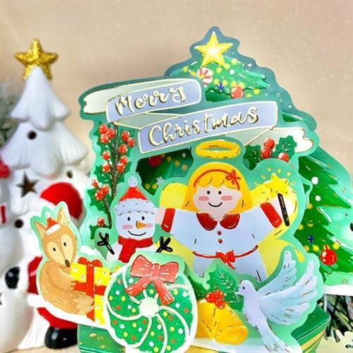 D'Won 3D Pop Up Christmas Card — Angel Tree — detail close-up