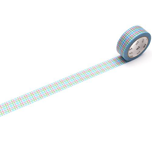 mt Deco Washi Tape — Colorful Blue Checkered — roll front