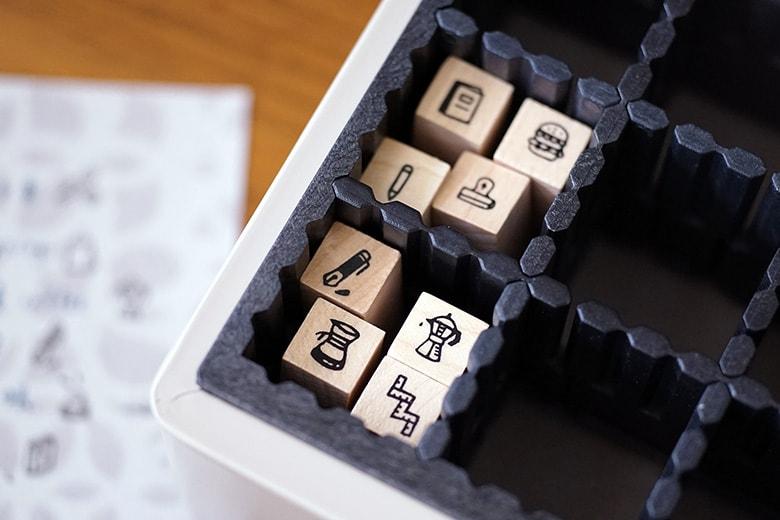 Plain Stationery Minimo Stamp Set — Ruler and Knife — with packaging